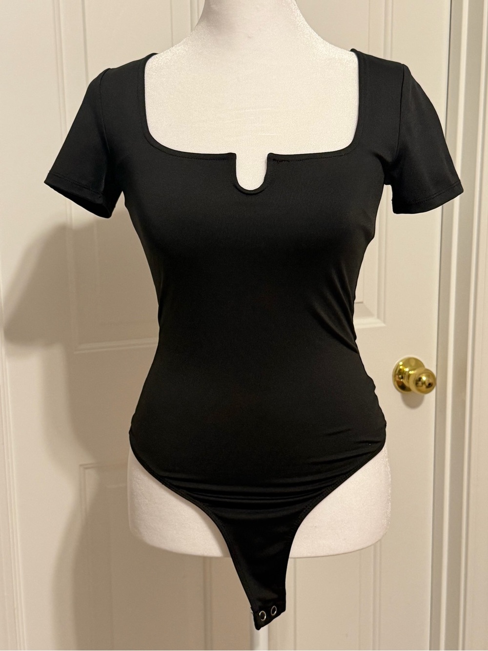 SO Black Short-Sleeve Notch-Neck Bodysuit